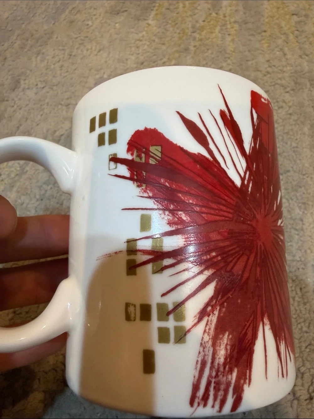 Starbucks Holiday Red Abstract Poinsettia Burst Coffee Cup Mug 12fl oz Vintage